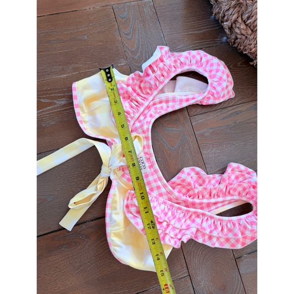 Coco Lillys Bikini Top Womens Pink Yellow Gingham Ruffle Medium - Picture 5 of 5